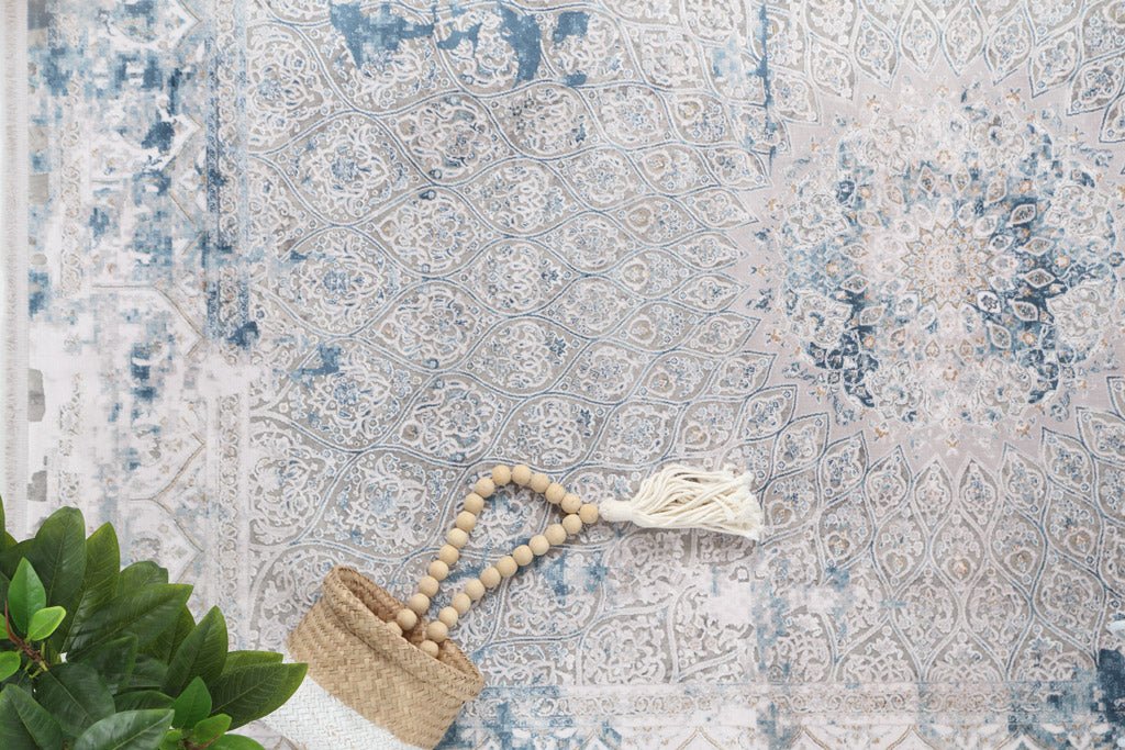 Μοντέρνο Χαλί Bamboo Silk 6794A L. Grey D. Blue - Royal Carpet